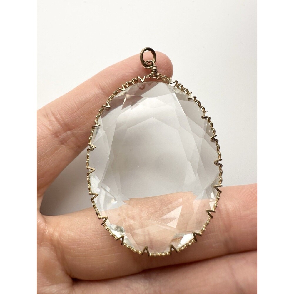 Gold Tone Faceted Clear Glass Pendant